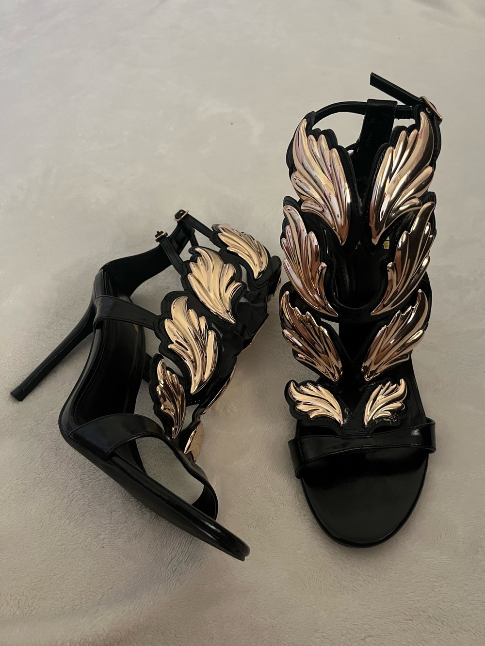Black Gladiator Stiletto Heel with Angel Wings